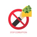 Stop corruption. Businessman refusing the offered bribe. Vector illustration Royalty Free Stock Photo